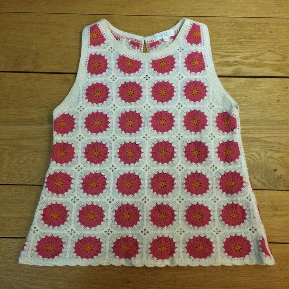 Crochet Granny squares tank blouse top small